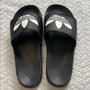 Adidas Men’s Black and White Logo Slides Size 10
